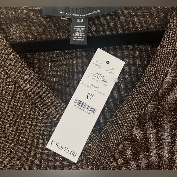 White House Black Market Antique Bronze Metallic Knit Top, Size XS, NWT - Picture 3 of 4